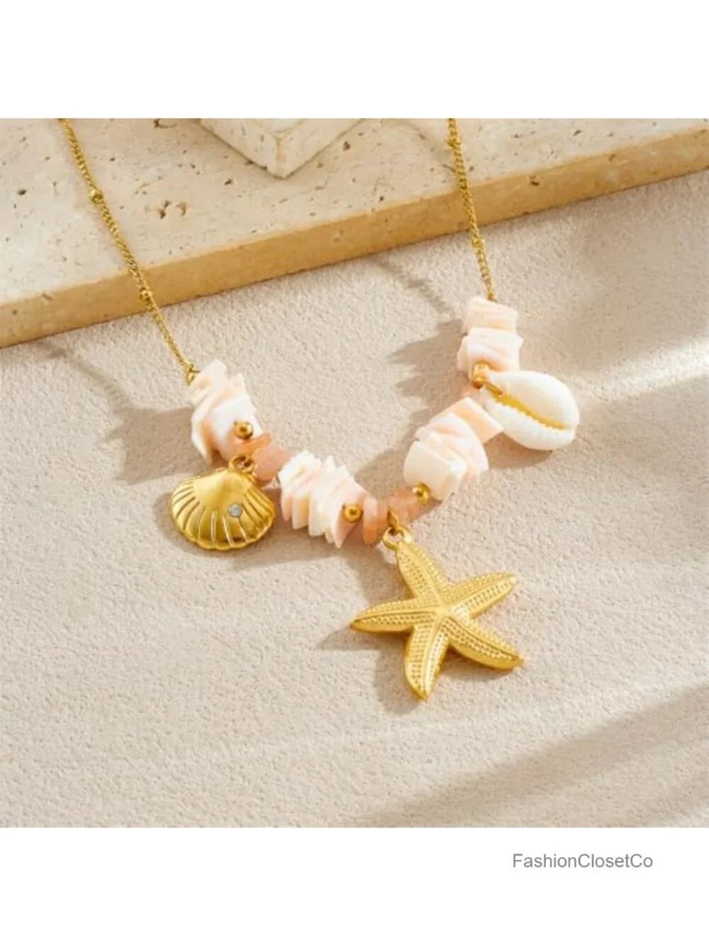 Shell Starfish Pendant Necklace | Beach Summer Jewelry | Natural Shell Beads |